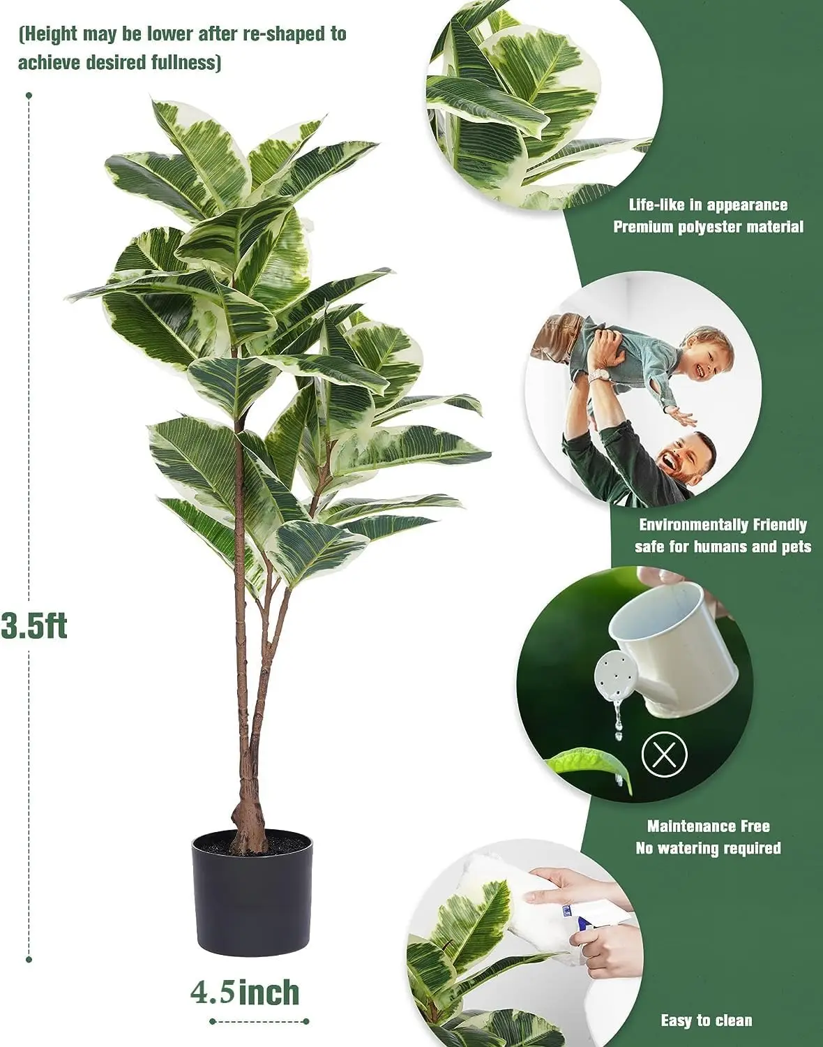 Artificial Rubber Tree Ficus P - Rubber Plant Ficus บทวิจารณ์และราคา